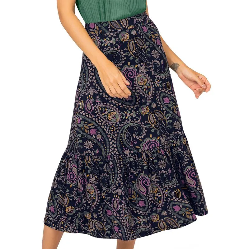 Saia Midi Estampada Rovitex Azul P