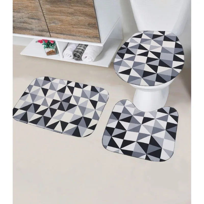 Jogo De Banheiro Estampado Tapetes Junior Cinza UN / Cinza