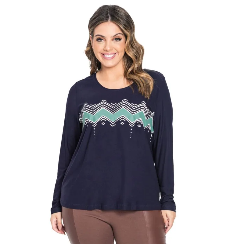 Blusa Feminina Manga Longa Rovitex Plus Azul G2