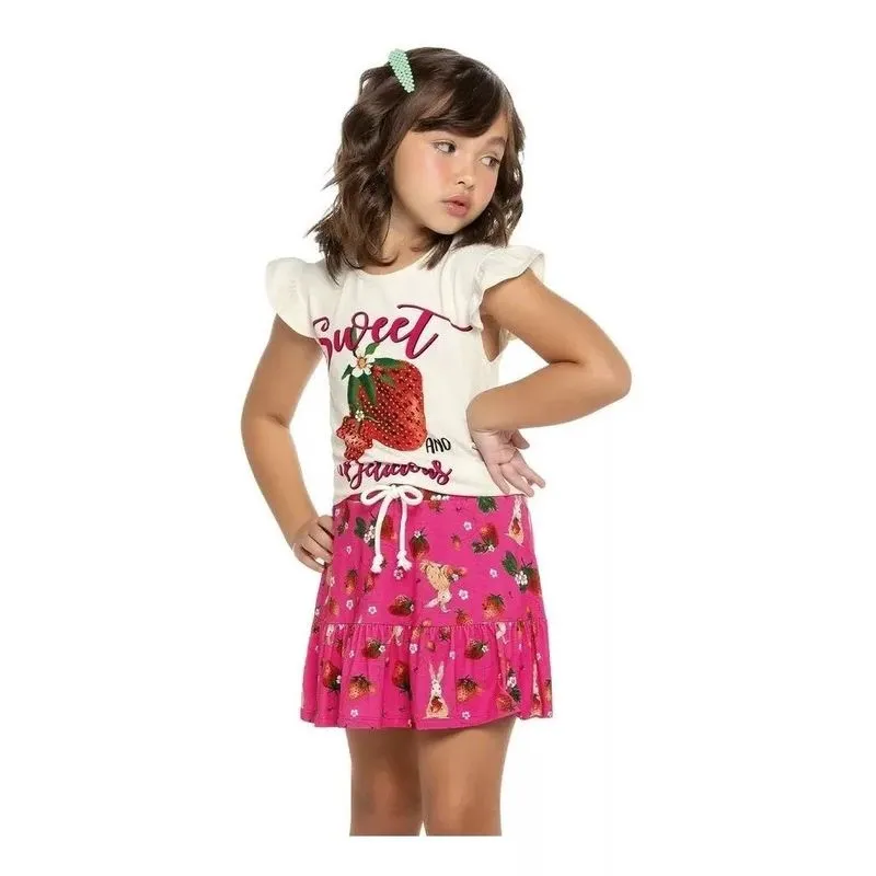 Conjunto infantil m/c menina trick nick blusa short saia