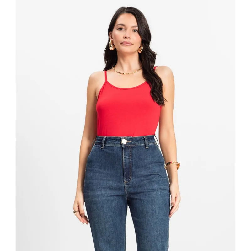 Blusa de Alça Feminina Viscotorcion Básica Rovitex Vermelho GG