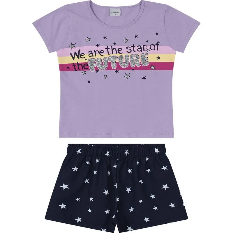Conjunto Infantil Menina Rovitex Future Camiseta e Shorts Lilás