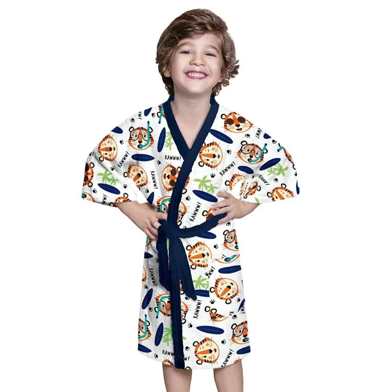 Roupão Infantil Felpudo Dinossauros Lepper Azul M