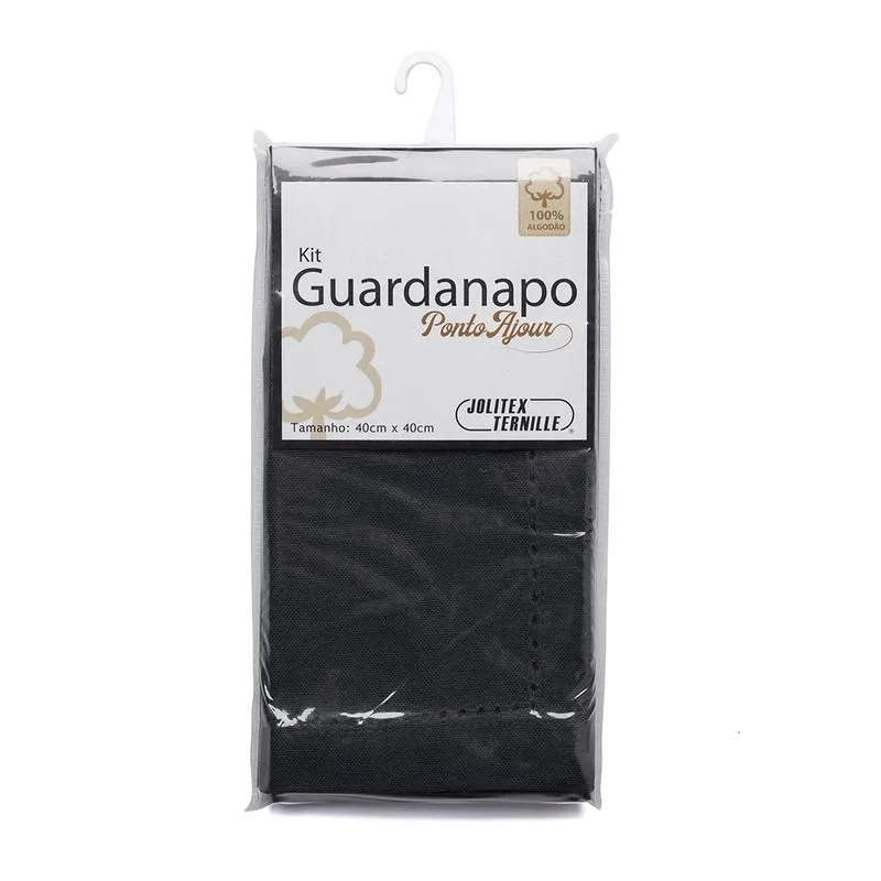 Kit Guardanapos Com Ponto Ajour 2 Peças Jolitex Preto Un