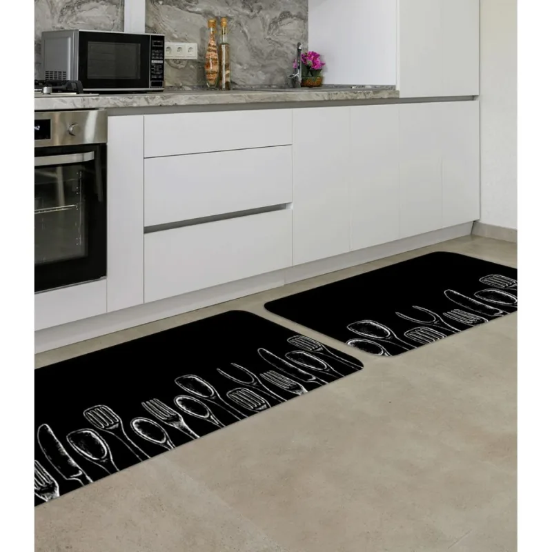 Jogo De Tapetes Para Cozinha Wevans Preto UN / Preto