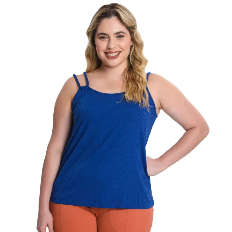 Blusa de Alça Feminina Plus Size Secret Glam Azul G1