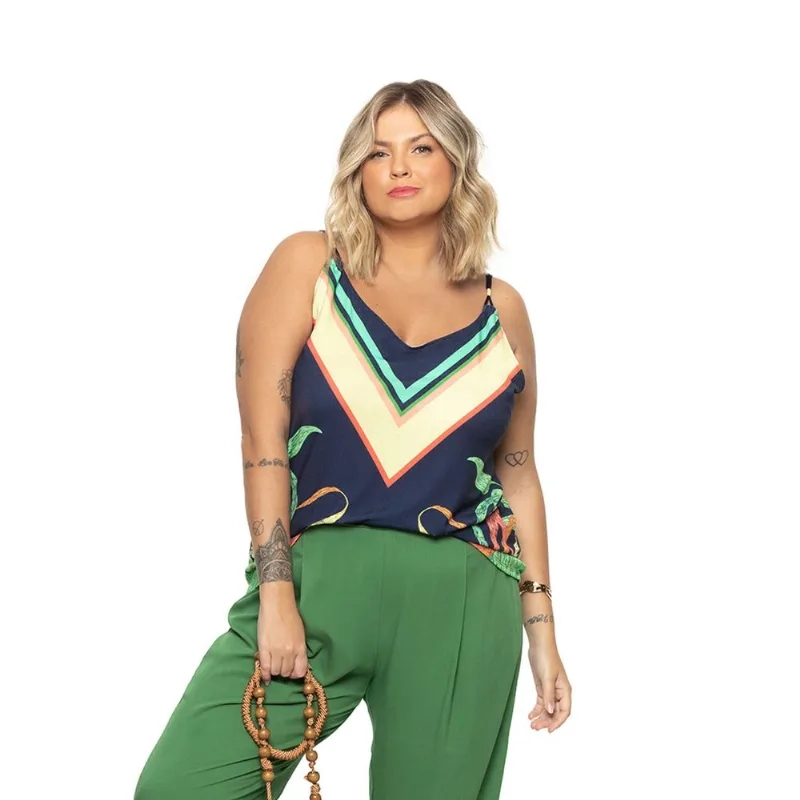 Blusa de Alça Feminina Plus Size Secret Glam Azul G1