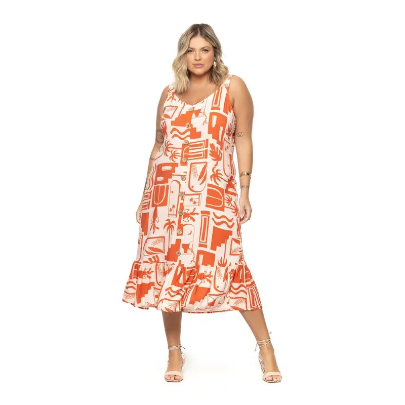 Vestido Midi Plus Size Organic Secret Glam Laranja G4