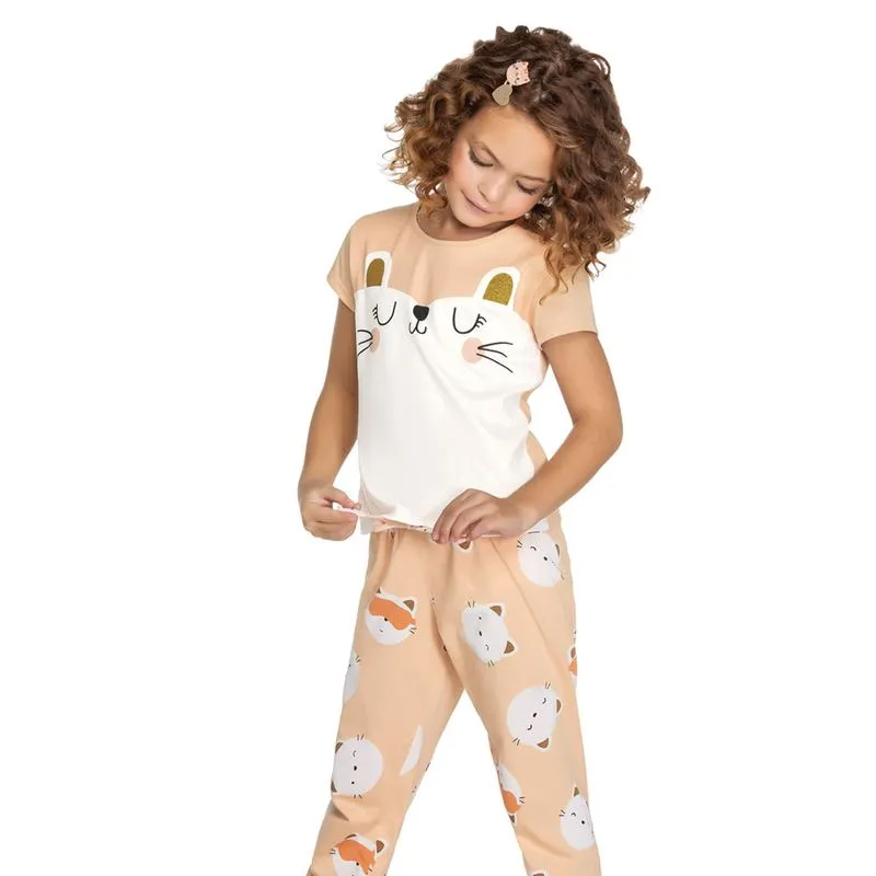 Pijama Infantil Longo Gatinho Trick Nick Rosa 1
