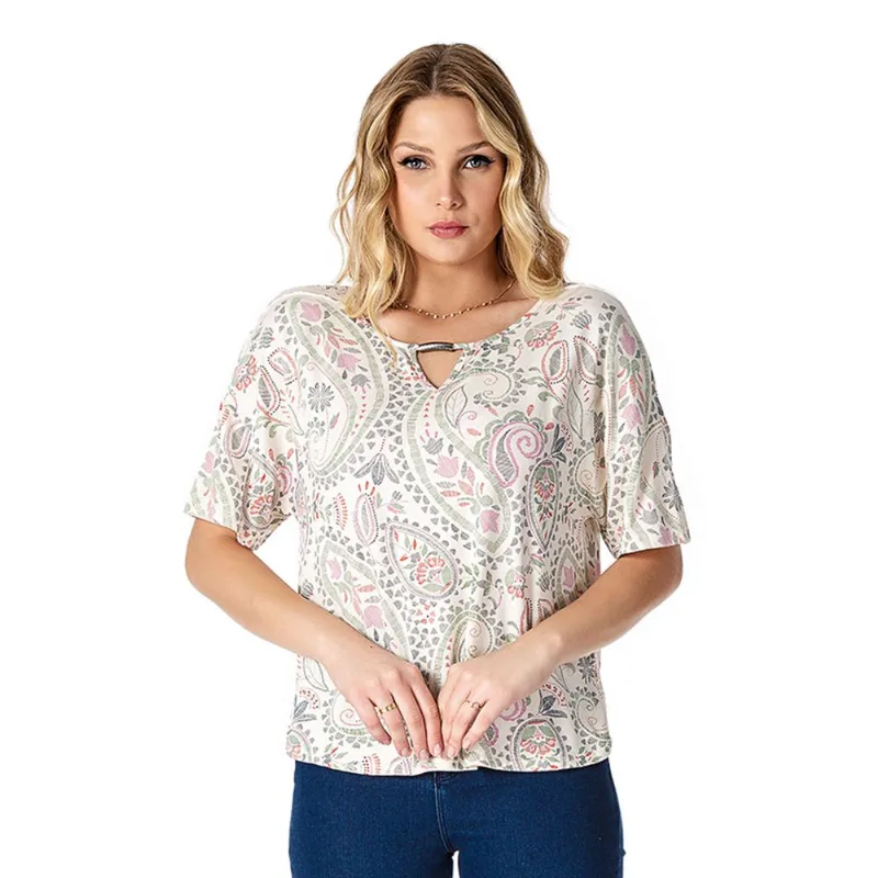 Blusa Feminina Estampada Infinita Cor Bege GG