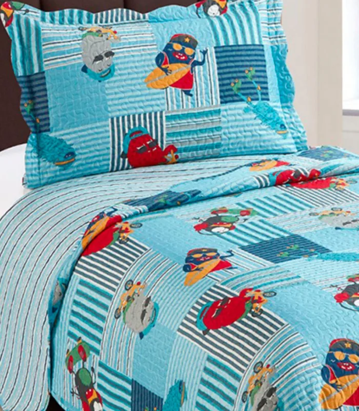 Colcha Evolution Patchwork Solteiro Camesa Azul