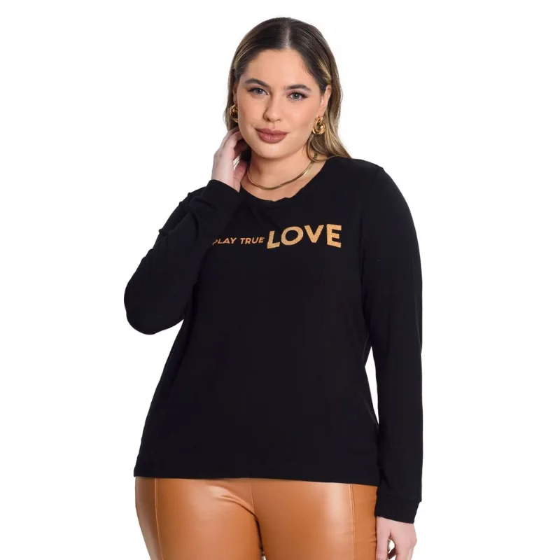 Blusao Molecoton De Viscose Secret Glam Preto Plus G3
