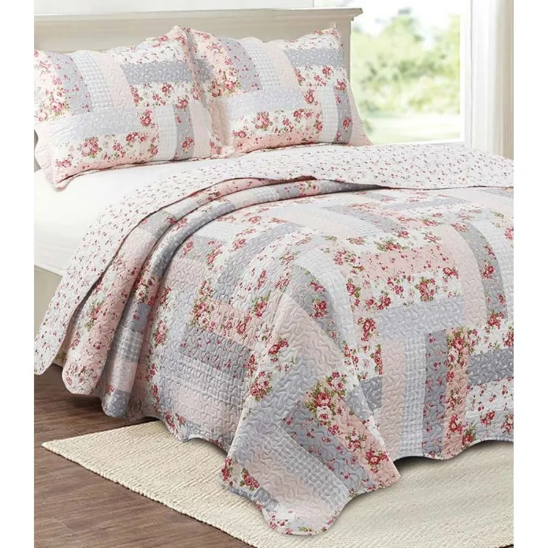 Colcha Evolution Patchwork King Camesa Rosa