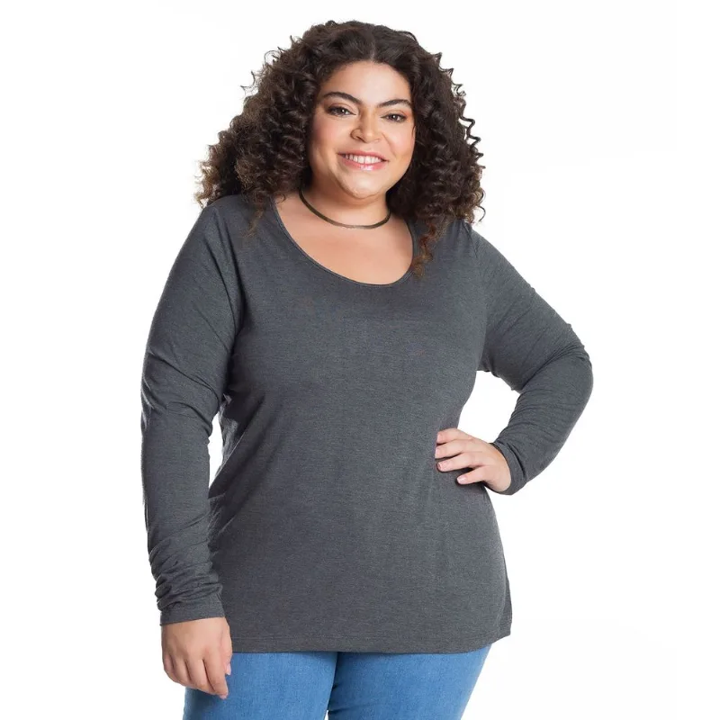 Blusa Manga Longa Viscotorcion Secret Glam Cinza Plus G2