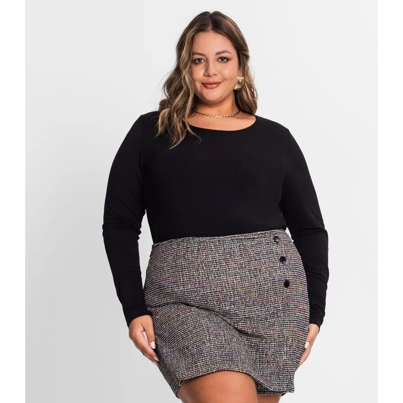 Blusa Manga Longa Viscotorcion Secret Glam Preto Plus G1