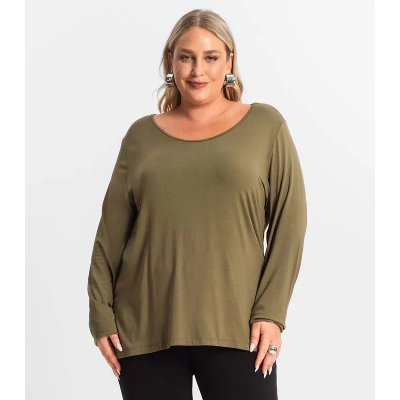 Blusa Manga Longa Viscotorcion Secret Glam Verde Plus G2