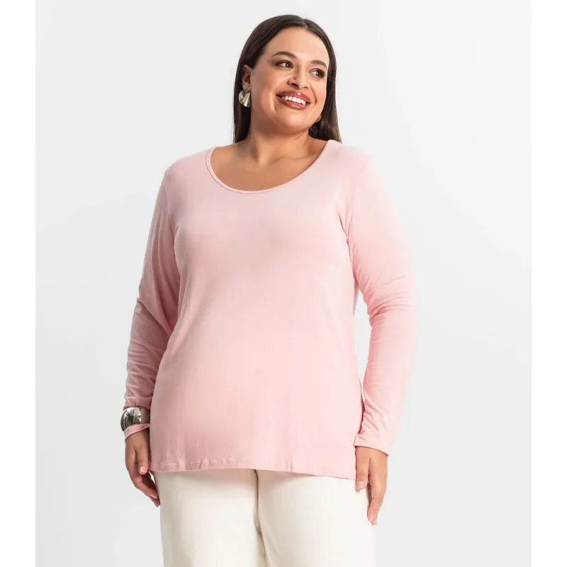 Blusa Manga Longa Viscotorcion Secret Glam Rosa Plus G4