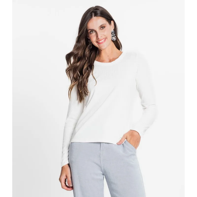 Blusa Manga Longa Canelada Básica Rovitex Bege P