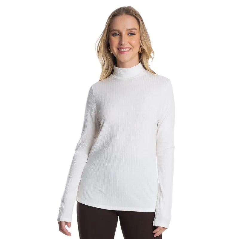 Blusa Manga Longa Ribana Canelada Rovitex Bege M