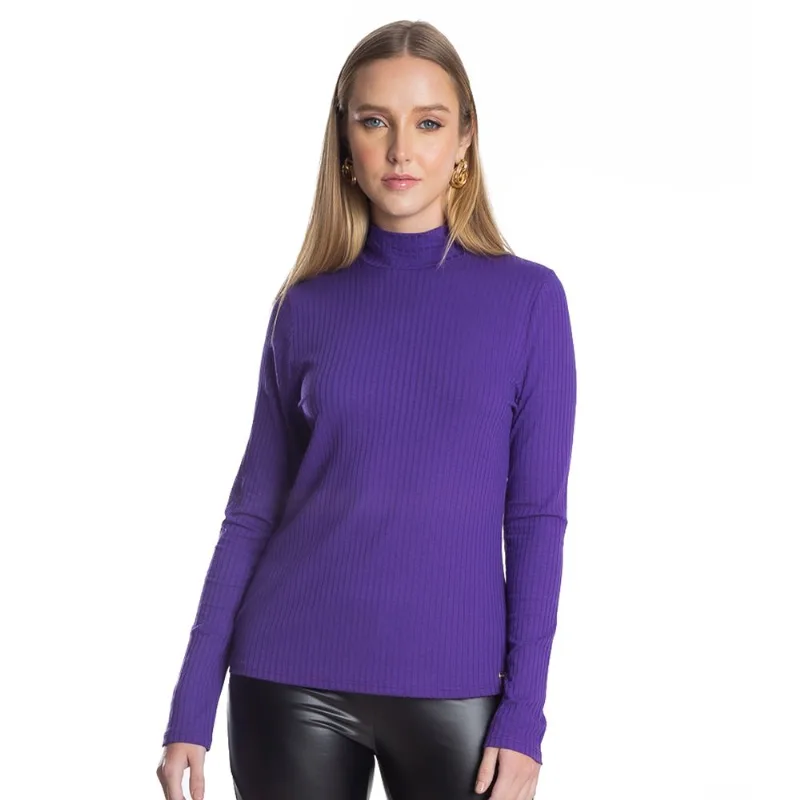 Blusa Manga Longa Ribana Canelada Rovitex Roxo P