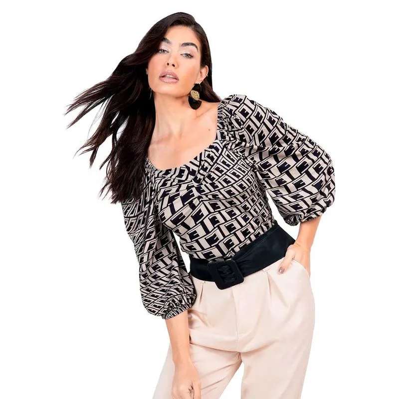 Blusa Feminina Manga 3/4 Geométrica