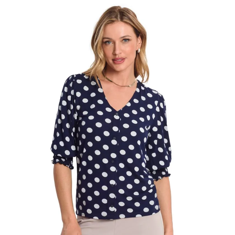 Camisa Feminina Poá Mangas Três Quartos Endless Azul M