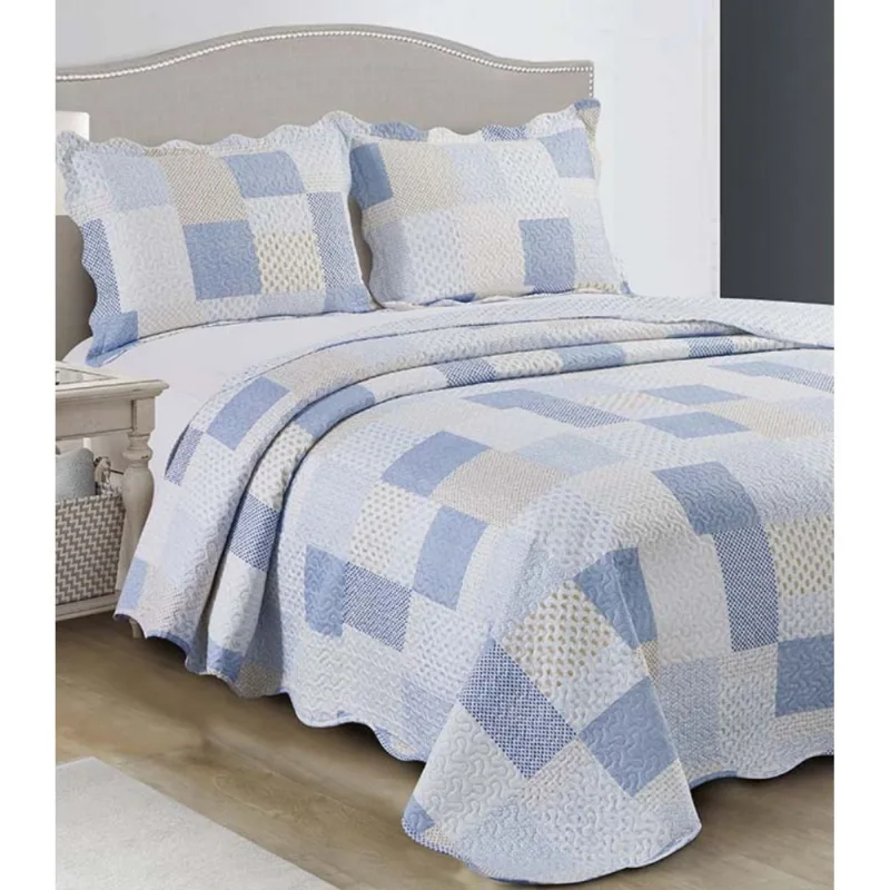 Colcha Evolution Patchwork King Camesa Azul