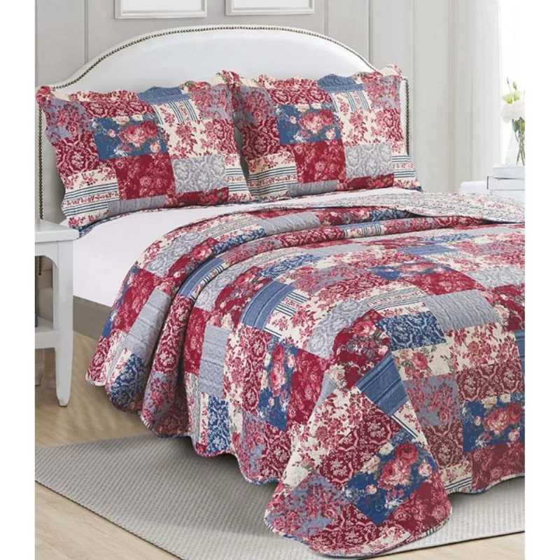 Colcha Evolution Patchwork King Camesa Vermelho