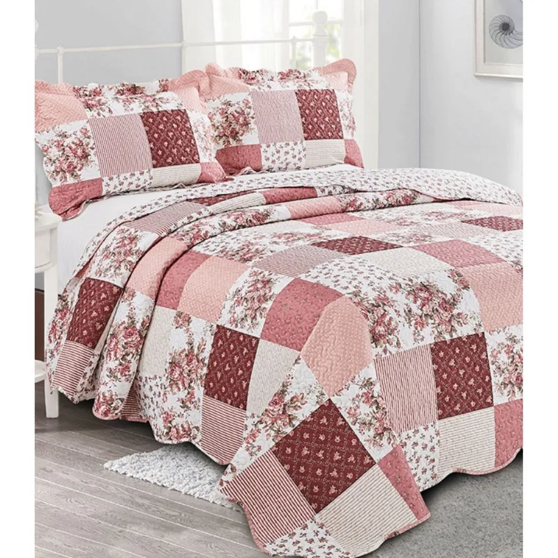 Colcha Evolution Patchwork Queen Camesa Rosa