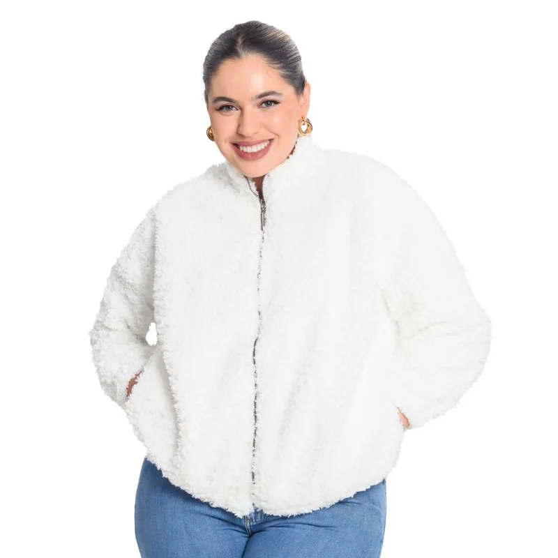 Jaqueta Pelo Alpaca Sintético Secret Glam Bege Plus G1