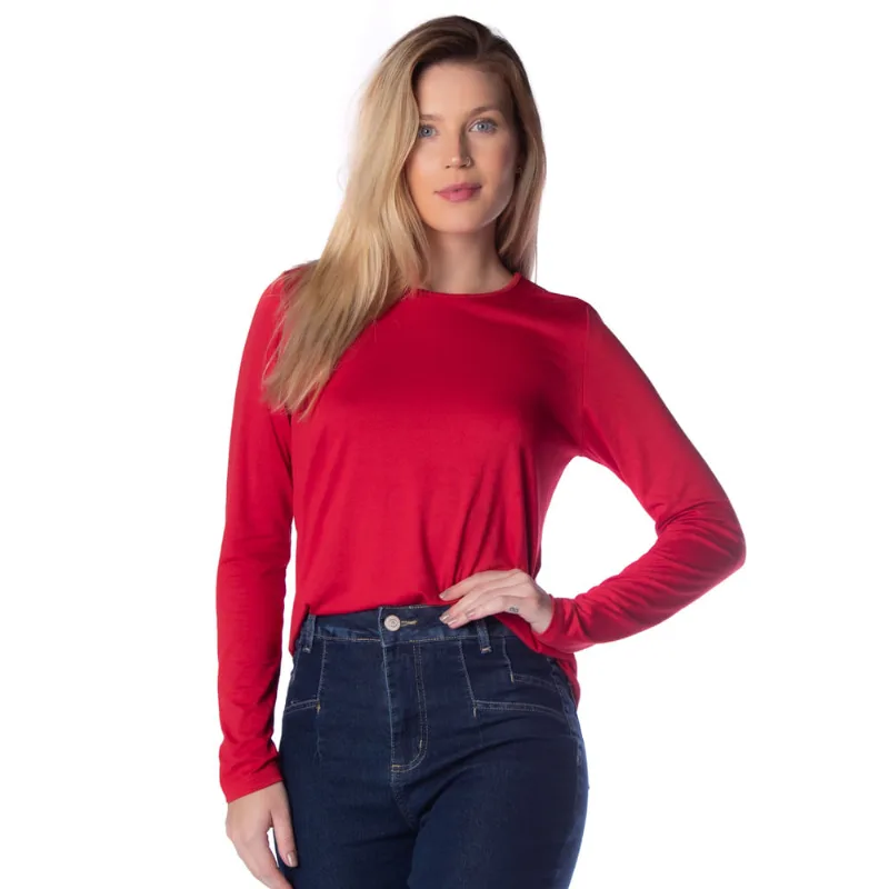 Blusa Feminina Rovitex de Manga Longa com Renda Vermelha - P