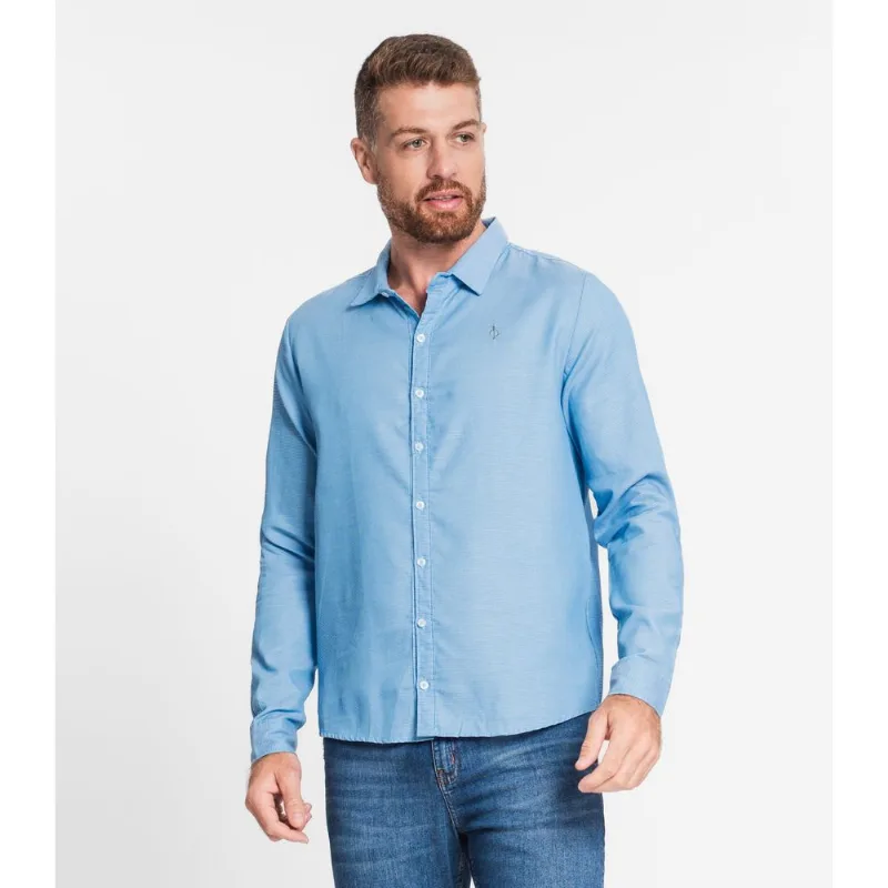 Camisa Manga Longa Fio Tinto Diametro Azul M