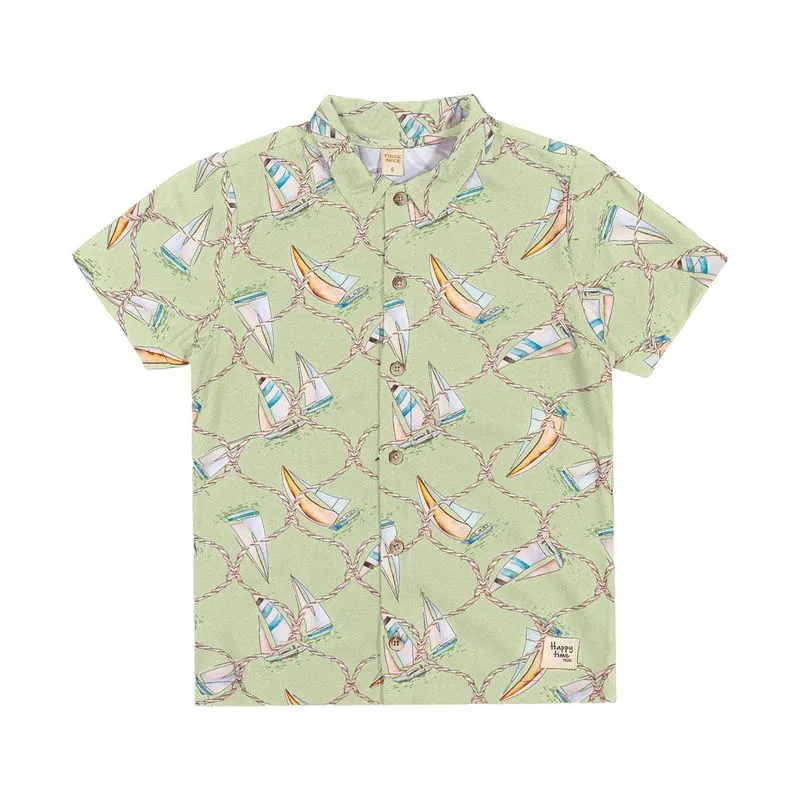 Camisa Infantil Masculina Barcos Trick Nick Verde 14