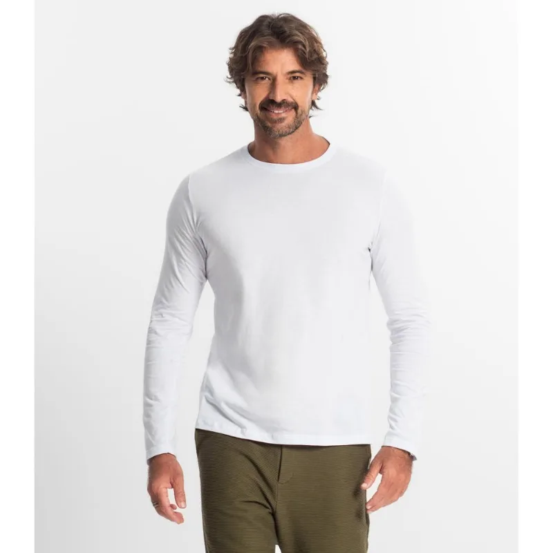 Camiseta Manga Longa Meia Malha Diametro Branco Plus G3