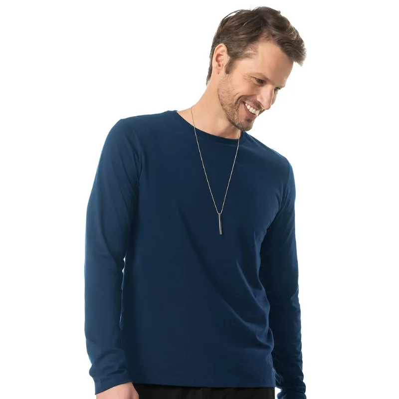Camiseta Manga Longa Meia Malha Diametro Azul Plus G4