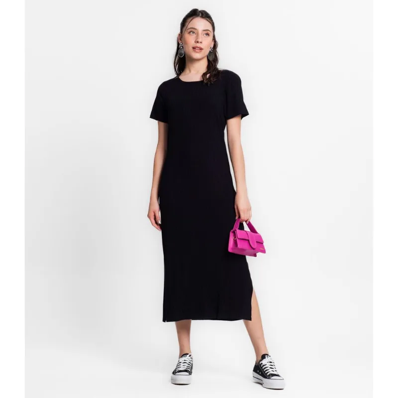 Vestido Feminino Midi Canelado Select Preto M