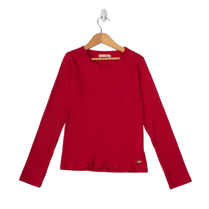 Blusa Infantil Rovitex de Manga Longa Básica Canelada Vermelha - 10