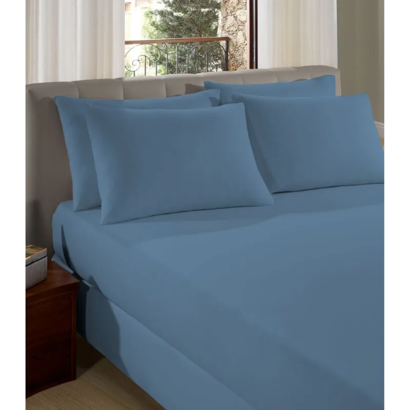 Lençol King Premium Fio Penteado Liso Vivaldi Azul UN / Azul