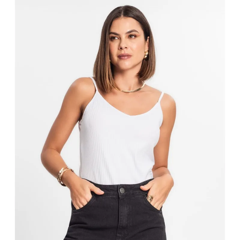 Blusa De Alça Feminina Ribana Canelada Rovitex Branco G