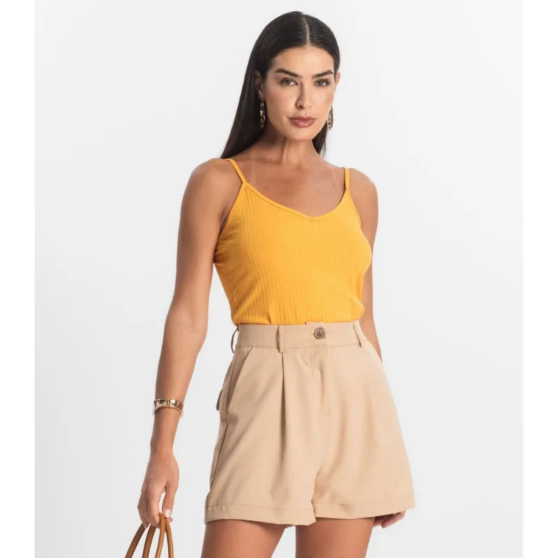 Blusa De Alça Feminina Ribana Canelada Rovitex Amarelo M