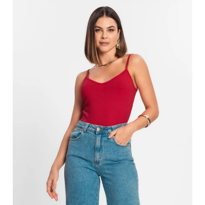 Blusa De Alça Feminina Ribana Canelada Rovitex Vermelho G