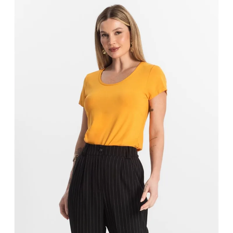 Blusa Feminina Viscotorcion Básica Rovitex Amarelo GG