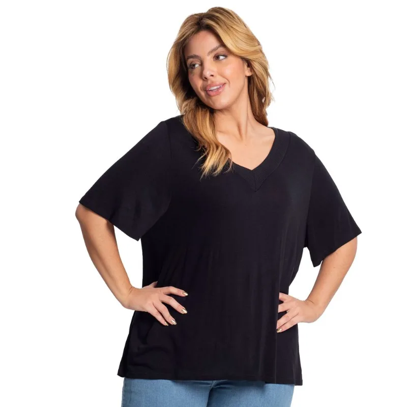 Blusa Feminina Plus Size Básica Secret Glam Preto Plus G4