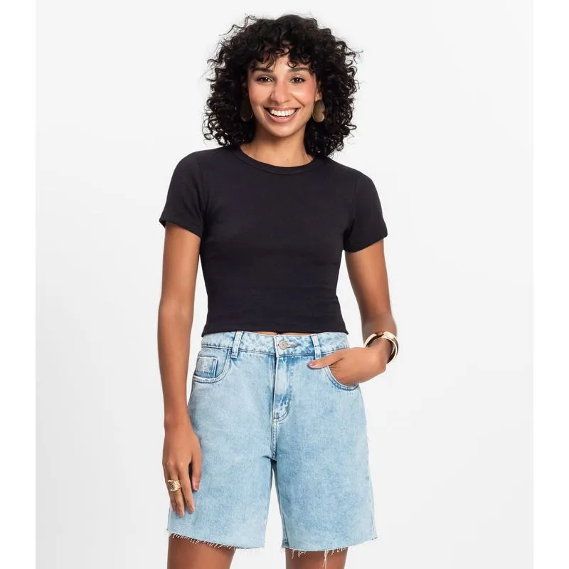Blusa Cropped Ribana Básica Rovitex Branco G