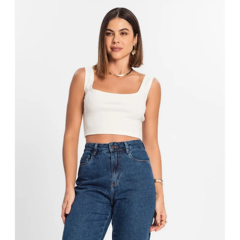 Top Cropped Ribana Básico Rovitex Branco M