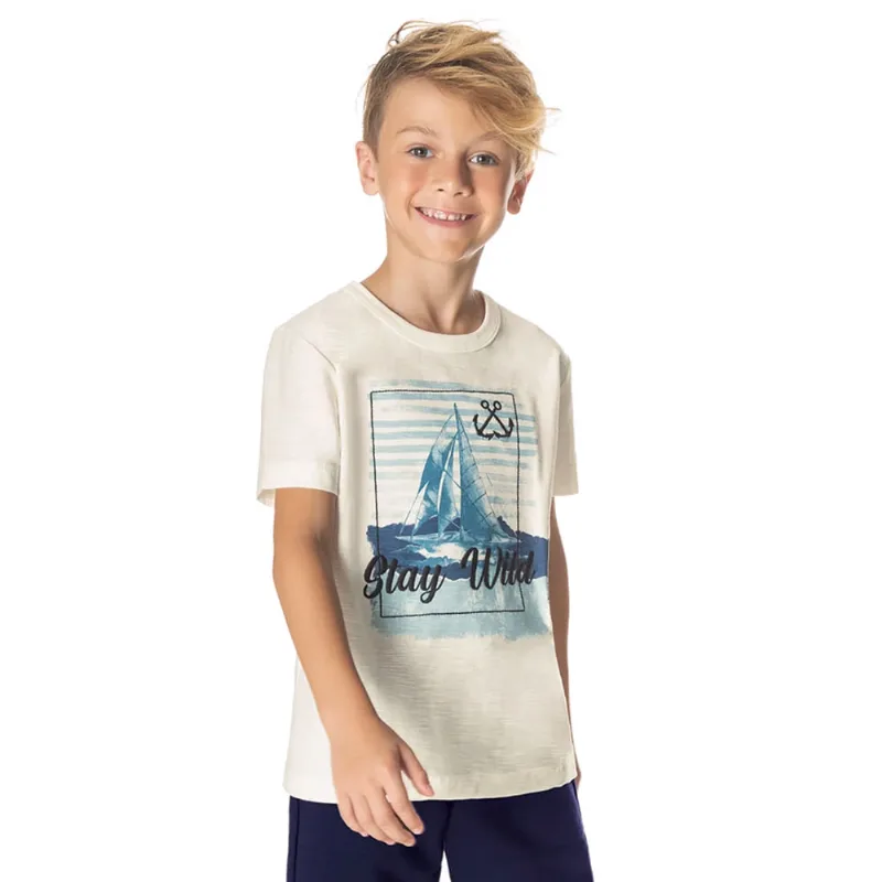 Camiseta Infantil Rovitex Kids Barquinho Off White - 10