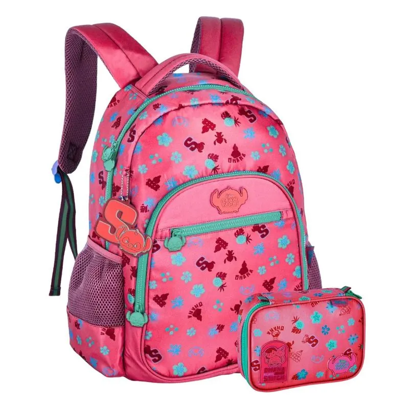 Kit Mochila Costas Tsum Tsum Stitch Juvenil Com Estojo Box
