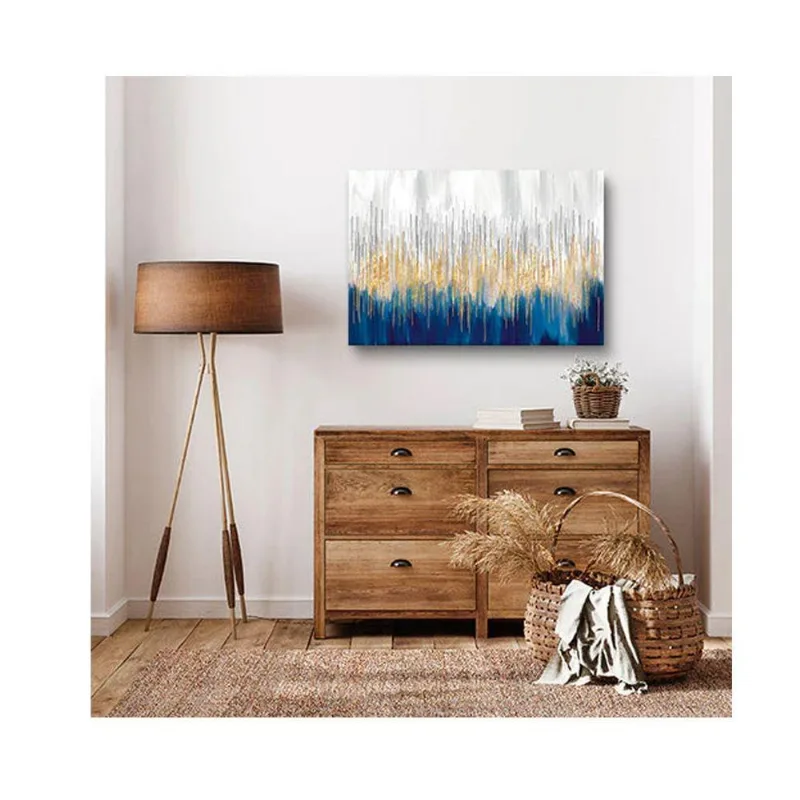 Quadro Decorativo Abstrato Belas Linhas Douradas C- Moldura Marrom Tamanho:100 X 70 Cm