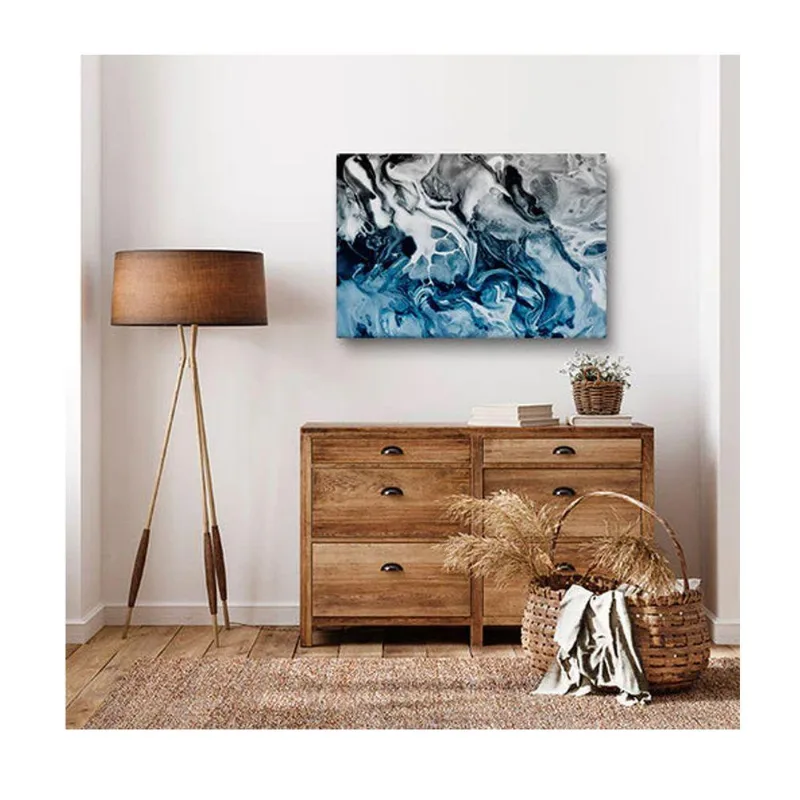 Quadro Decorativo Abstrato Blue And Silver C- Moldura Dourada Tamanho:90 X 60 Cm