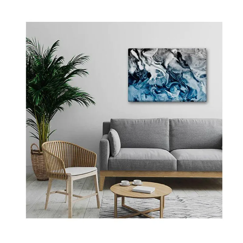 Quadro Decorativo Abstrato Blue And Silver C- Moldura Prata Tamanho:100 X 70 Cm
